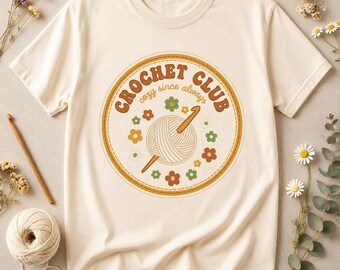 Camiseta retro con estampado del Club de Ganchillo, regalo para amantes del tejido estilo cottagecore