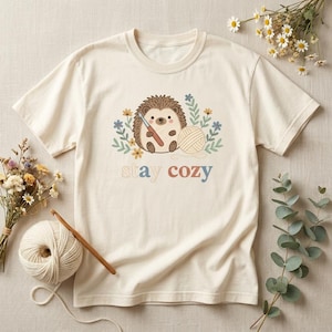 Hedgehog Crochet Shirt, Yarn Lover Gift, Cottagecore Comfort Colors Tee
