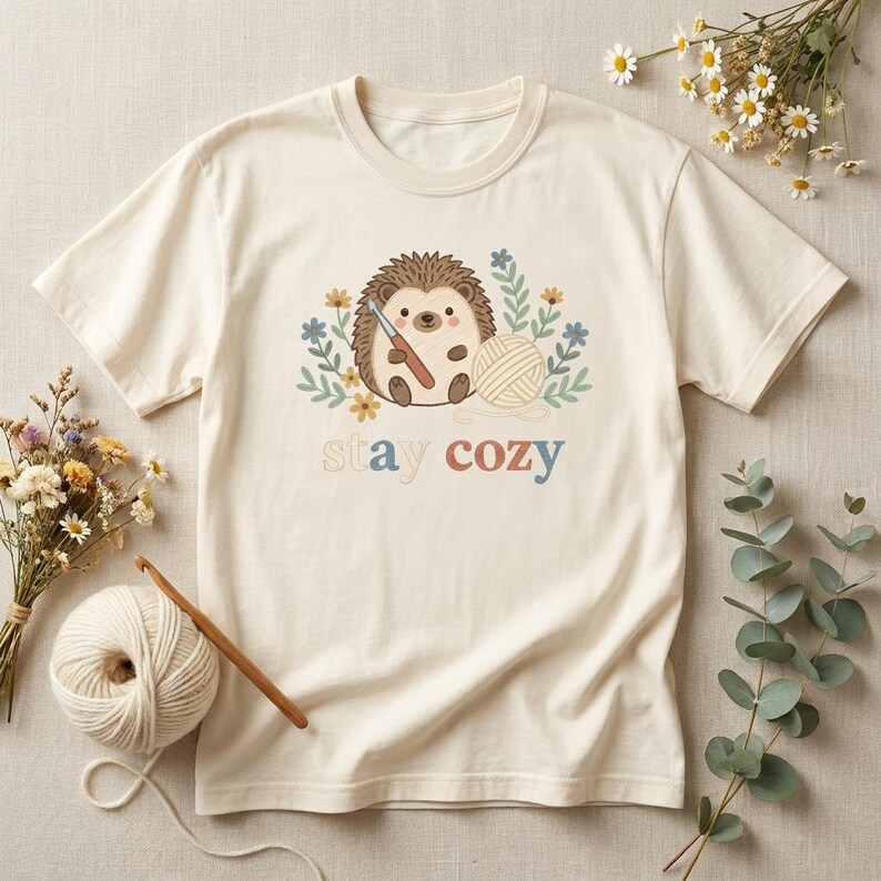 Hedgehog Crochet Shirt, Yarn Lover Gift, Cottagecore Comfort Colors Tee
