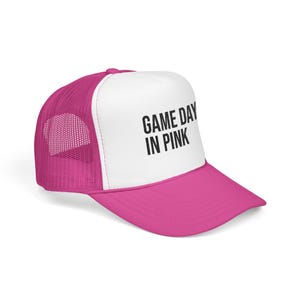 Pink Game Day Trucker Hat, Embroidered Women's Sports Cap, Pink Out Football Outfit image 4
