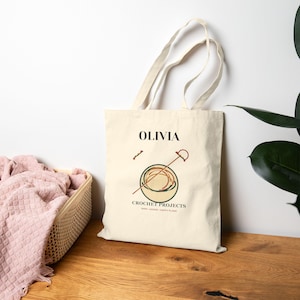 Personalized Crochet Tote Bag, Custom Name Yarn Lover Gift, Cotton Project Carry Bag image 5