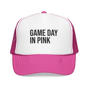Pink Game Day Trucker Hat, Embroidered Women's Sports Cap, Pink Out Football Outfit image 1