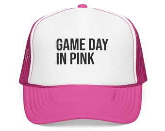 Pink Game Day Trucker Hat, Embroidered Women's Sports Cap, Pink Out Football Outfit