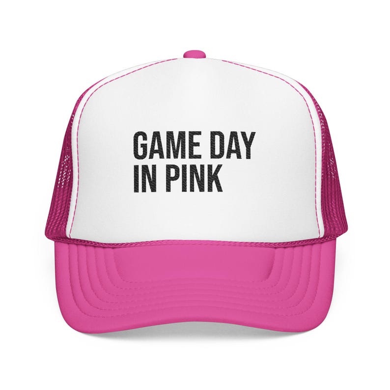 Pink Game Day Trucker Hat, Embroidered Women's Sports Cap, Pink Out Football Outfit image 1