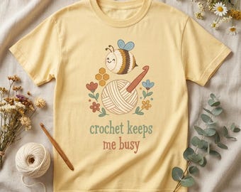 Bee Crochet Shirt, Yarn Lover Gift, Cottagecore Comfort Colors Tee