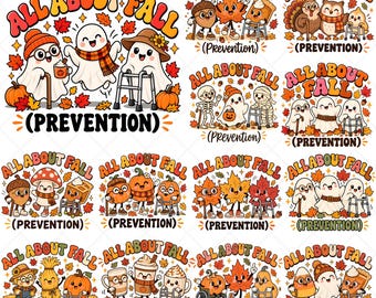 Valpreventie PNG, Valbewustzijnspakket, Veiligheidsclipart voor ouderen, Herfstsublimatieontwerp, Leuke herfstfiguren digitale download