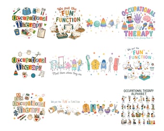 Bundel met PNG-afbeeldingen voor ergotherapie, ontwerp voor kinderergotherapeuten, leuke sublimatieprint, clipart van therapiehulpmiddelen, digitale download als cadeau