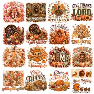 Thanksgiving PNG, Fall Turkey Clipart, Give Thanks Design, Autumn Harvest Sublimation, Cute Turkey Printable, Holiday Digital Download Art