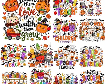 Halloween leraren PNG-bundel, griezelige lerarenclipart, herfstklaslokaal PNG, schattig schoolsublimatieontwerp, digitale download over het leven van een leraar