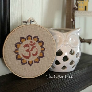 Om Cross Stitch: Lotus Mandala, Custom Colors, Yogi Decor