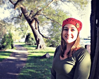 Hand Crocheted Slouch Beanie: Cotton Beanie with Raw Wood Button