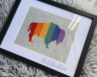 Rainbow Buffalo || Modern Cross Stitch || Home Decor || LGBTQ+ || Wall Hanging || Pride Decor