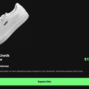 Puede incluir: Una zapatilla baja blanca con un panel lateral perforado, cordones blancos y el logotipo de Puma en negro en el lateral. El calzado tiene una suela blanca lisa y un refuerzo en el tal&oacute;n. El texto Neon Kinetik Sneaker aparece debajo.
