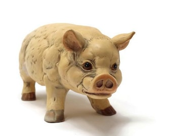 Vintage Ceramic Pig Figurine Farm Pig Pet Barn Pig Diorama Signed "Pig" Realistic Pig Pen Animal Pig Lover Gift Collectible