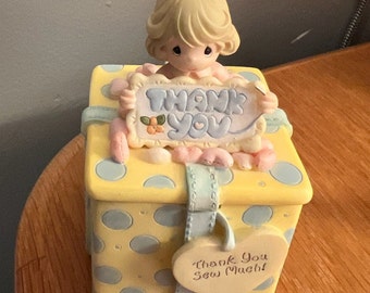 Vintage Precious Moments Box Thank You Sew Much Box Double Sided Lid Trinket Gift Box Precious Moments Figurine Collectible Gift Box