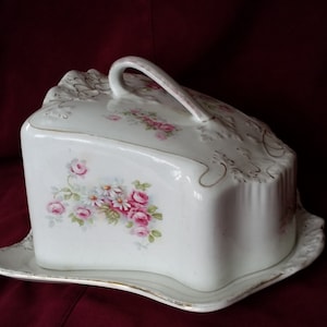 Vintage Butter or Cheese Dish, Staffordshire Antique, Stoke On Trent, English China, Porcelain Cover Fine Dining