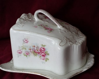 Vintage Butter or Cheese Dish, Staffordshire Antique, Stoke On Trent, English China, Porcelain Cover Fine Dining