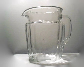 Pitcher Depressionware Vintage Milk Cream Ice Tea Pitcher Clear Glass Juice Country Kitchen Floral Design  by colonialcrafts on Etsy