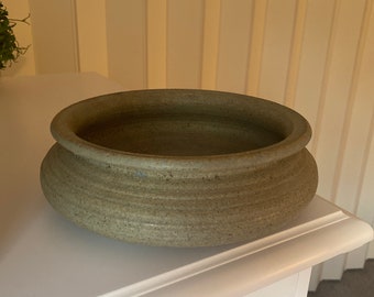 Stone Bowl Vintage Handmade Pottery Jar Large Fruit Dish or Decor Bowl