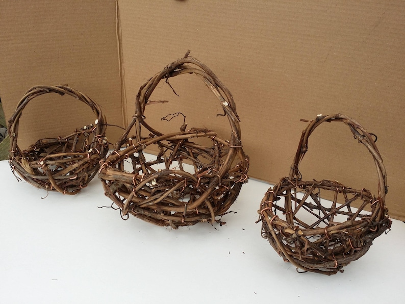 Flower Girl Basket Set of Three Rustic Grapevine Baskets Grapevine Wedding Decoration Bridal Gift Made In Michigan by colonialcraft on Etsy