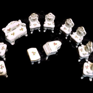 Vintage Miniature Piano Recital Set Grand Piano, Couch, 8 Chairs, Piano Bench, Collectible, Music Display Diorama 1940&#39;s Porcelain