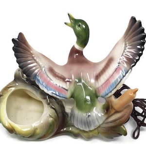 Vintage Mallard Duck Tv Lamp Planter Mid Century Decor Ceramic Duck Planter With Light Flying Duck Lover Gift Collectible 1950's