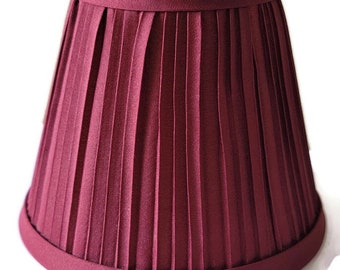 Small Clip On Lamp Shade for Electric Candelabra or Electric Candle Style For Modern or Classic Accent Lamp Burgandy Fabric Hard Back