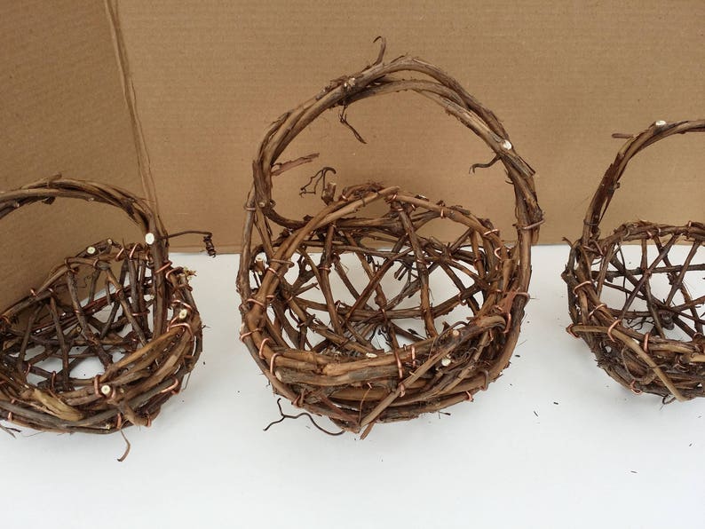 Flower Girl Basket Set of Three Rustic Grapevine Baskets Grapevine Wedding Decoration Bridal Gift Made In Michigan by colonialcraft on Etsy