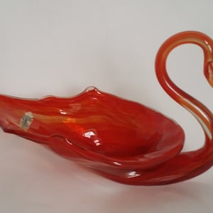 Orange Hand blown Glass Swan, Vintage Glass Swan, Candy Dish, Gift, Wedding, Home Decor, Swan Figurine, Soap Dish, by colonialcrafts on Etsy