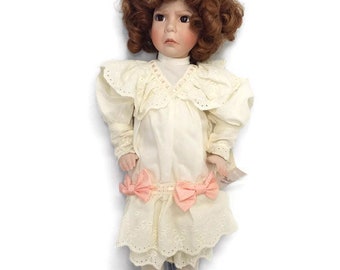 The Little Girl With A Curl Doll by Dianna Effner, Signed, from her  Mother Goose collection.  14" Vintage doll, Eyelet dress,