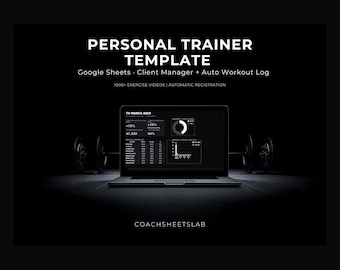 Sjabloon voor personal trainer in Google Sheets | Klantenbeheer + Automatisch trainingslogboek | Meer dan 1000 trainingsvideo's | Sjabloon voor personal trainer