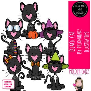 Imágenes prediseñadas de gato negro, bruja, Halloween Mini