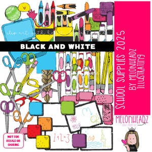 School Supplies clip art Office Supplies clip art BLACK AND WHITE