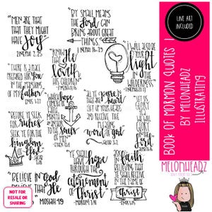 Book of Mormon quotes clip art, LDS, scripture LINE ART