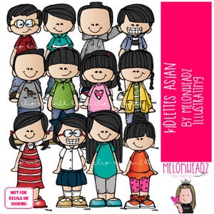 Kidlettes clip art, Asian kid clip art COLORED Version