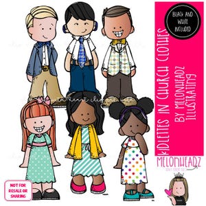 Kidlettes in Church Clothes clip art, LDS, Christian Mini