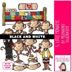 5 Äffchen Clip Art Literatur Clip Art Buch Begleiter Clip Art SCHWARZ UND WEISS