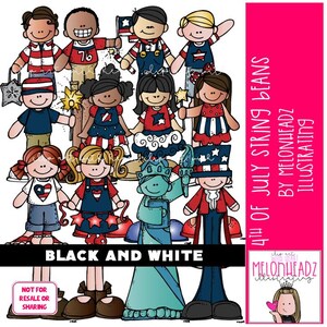 4th of July clip art String Beans, Independence Day clip art, patriotic clip art BLACK AND WHITE