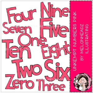 Unkempt Numbers clip art - PINK