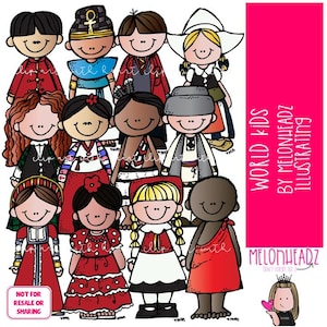 World kids clip art, Around the world kids clip art, COLORED Version