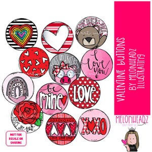 Valentine Buttons clip art, badge COLORED Version