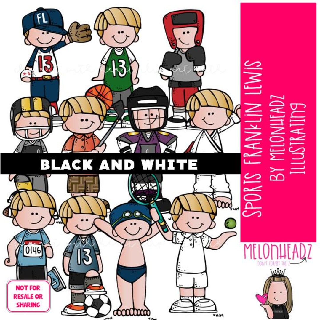 Sports Clip Art, Franklin Lewis, Melonheadz Characters BLACK AND WHITE ...