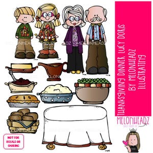 Thanksgiving Dinner clip art, Lucy Doris clip art COLORED Version