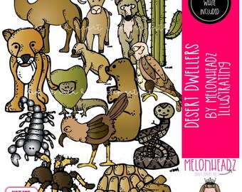 Desert Dweller Animals-illustraties, kameel, schorpioen COMBO PACK