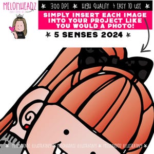 5 {five} Senses clip art 2024, Smell, Sight, Hearing COMBO PACK image 3