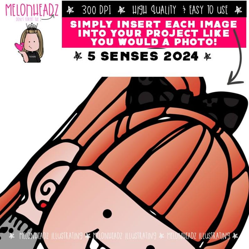 5 {five} Senses clip art 2024, Smell, Sight, Hearing COMBO PACK image 3