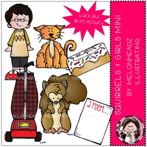Squirrels and Girls clip art - Mini Set