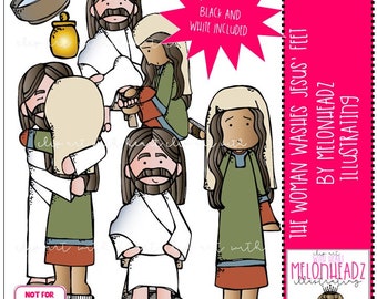 The Woman washes Jesus' feet clip art - Mini - Bible