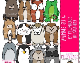 Animals set 6 clip art digi stamps COLORED Version