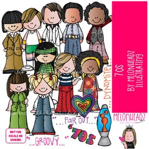 Image clipart des années 70 Image clipart de 1970 Image clipart Kidlette Version COLORÉ